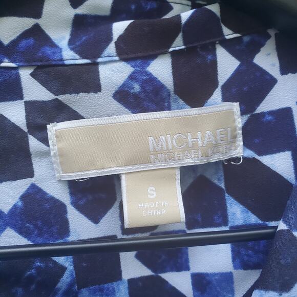 MICHAEL Michael Kors Blue White Abstract Print Full Zip Light Jacket Collared S - Picture 2 of 13
